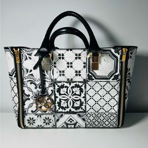 Jadise Italy Pebble Leather White/Black Satchel Handbag